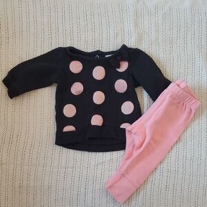 Baby Girl Black With Bow Long Sleeve Shirt And Pink Pants Set Size Newborn